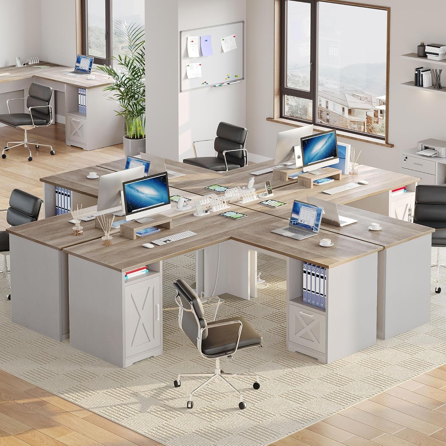 L Shaped Desk With Power Outlets 60 Inch Grey Wash