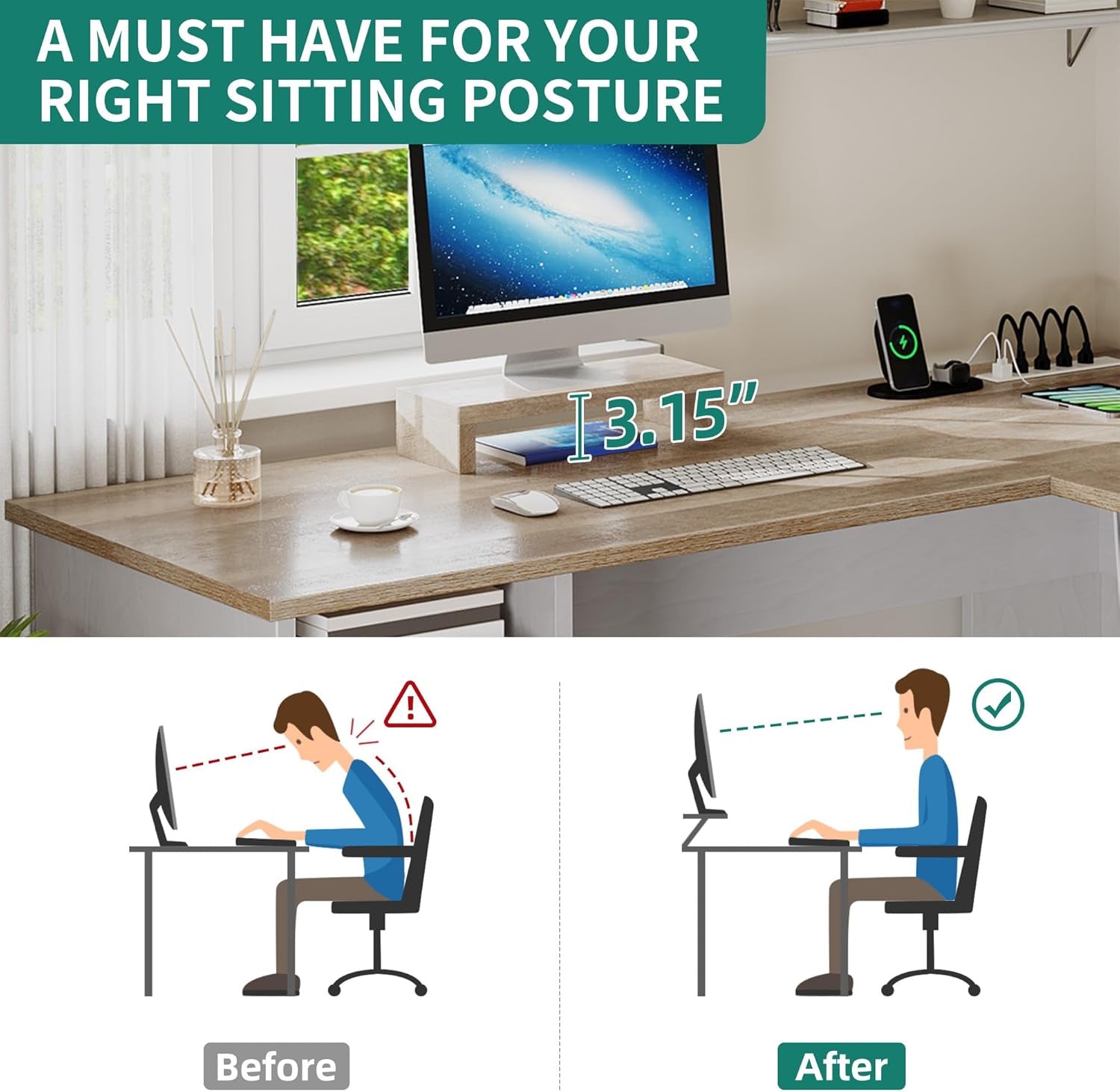 L Shaped Desk With Power Outlets 60 Inch Grey Wash