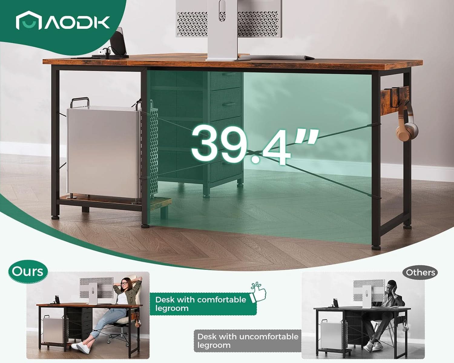 L Shaped Desk With USB Ports And 4 Drawers 53 Inch