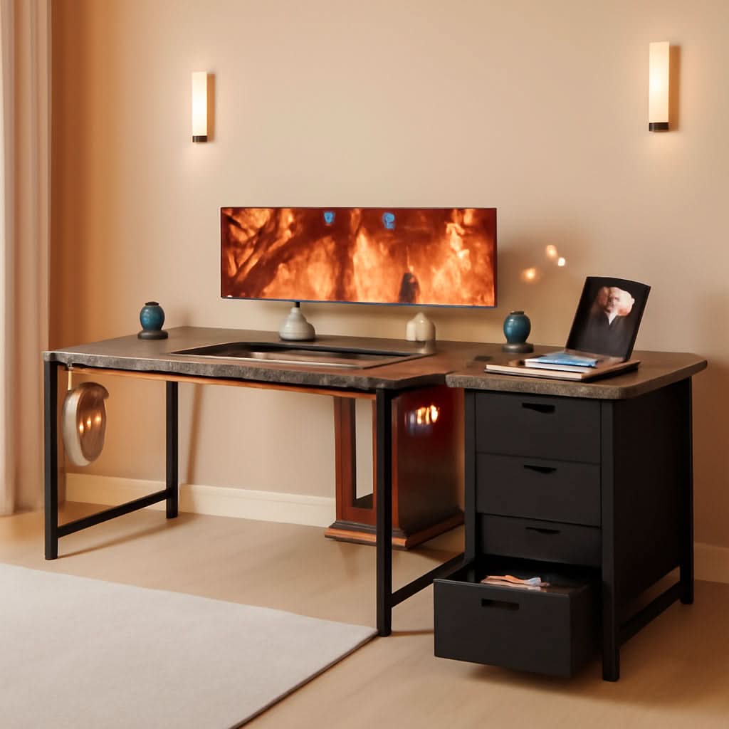 L Shaped Desk With USB Ports And 4 Drawers 53 Inch
