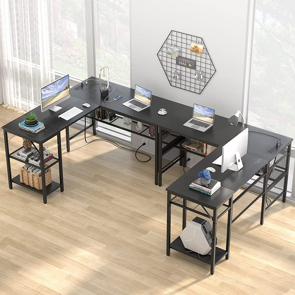 L Shaped Desk With USB Ports And Power Outlet Black