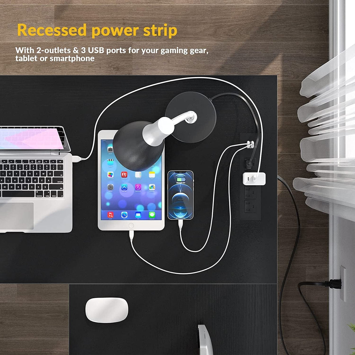 L Shaped Desk With USB Ports And Power Outlet Black