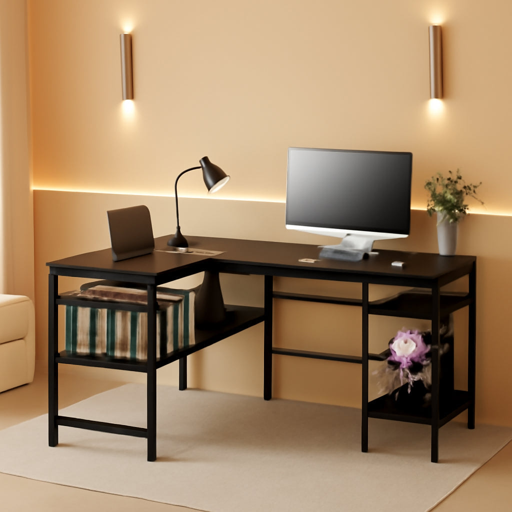 L Shaped Desk With USB Ports And Power Outlet Black