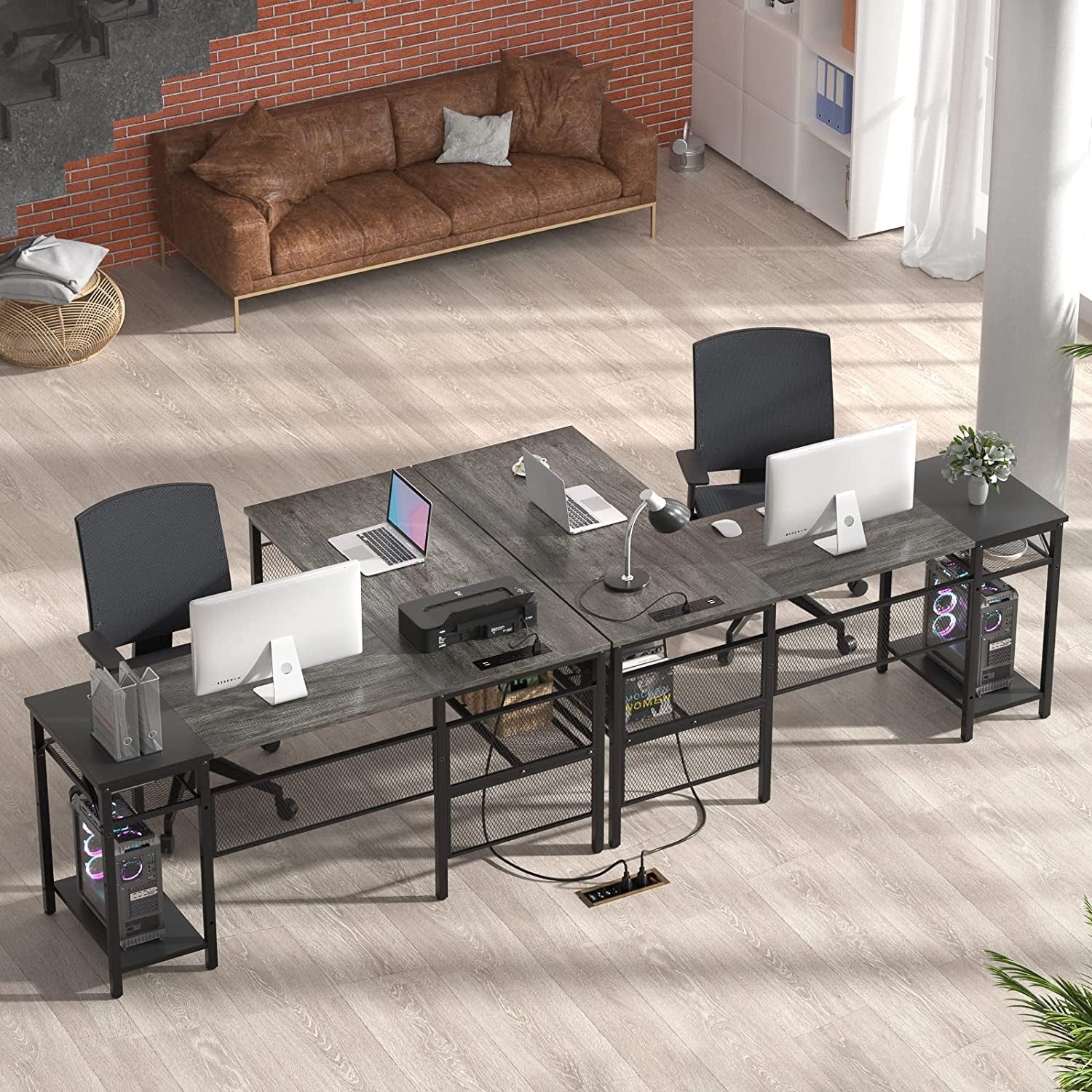 L Shaped Desk With USB Ports For Home Office Setup