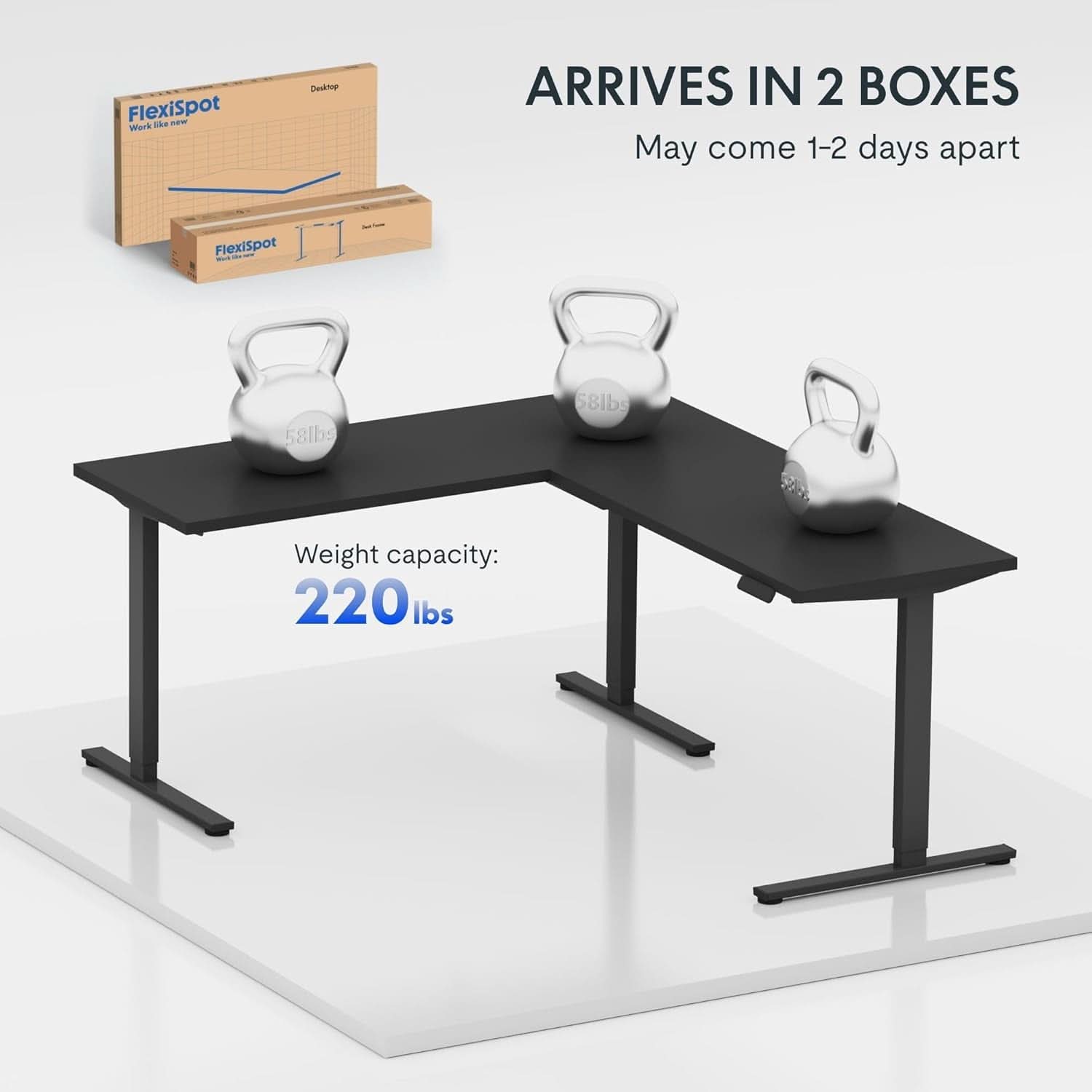 L Shaped Electric Height Adjustable Desk with Drawer