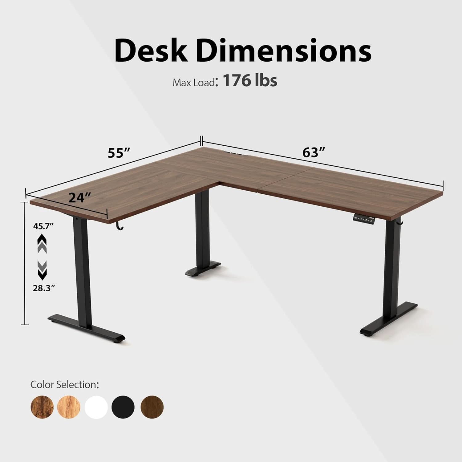 L Shaped Electric Standing Desk 63 By 55 Inch Dark Walnut