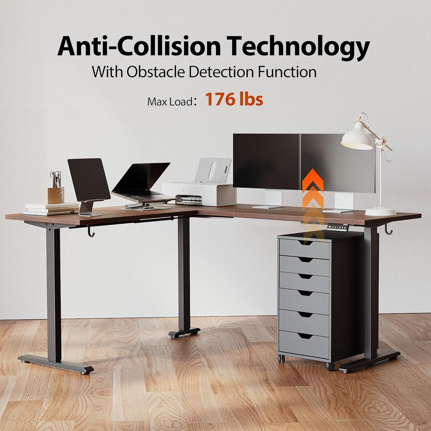 L Shaped Electric Standing Desk 63 By 55 Inch Dark Walnut