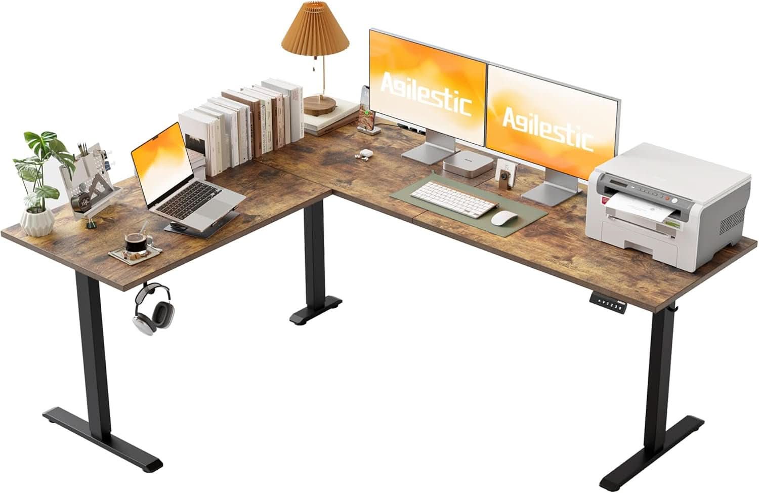 L Shaped Electric Standing Desk 75x61 Sit Stand Brown