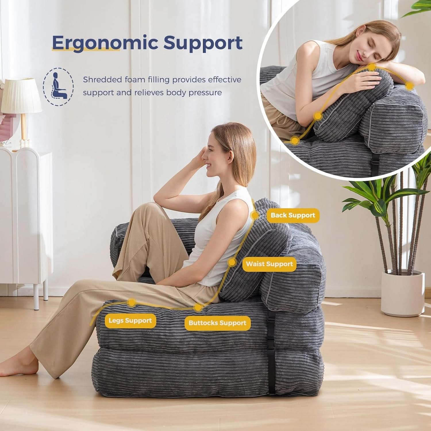 L Shaped Folding Sofa Bed Grey Convertible Sleeper Sofa