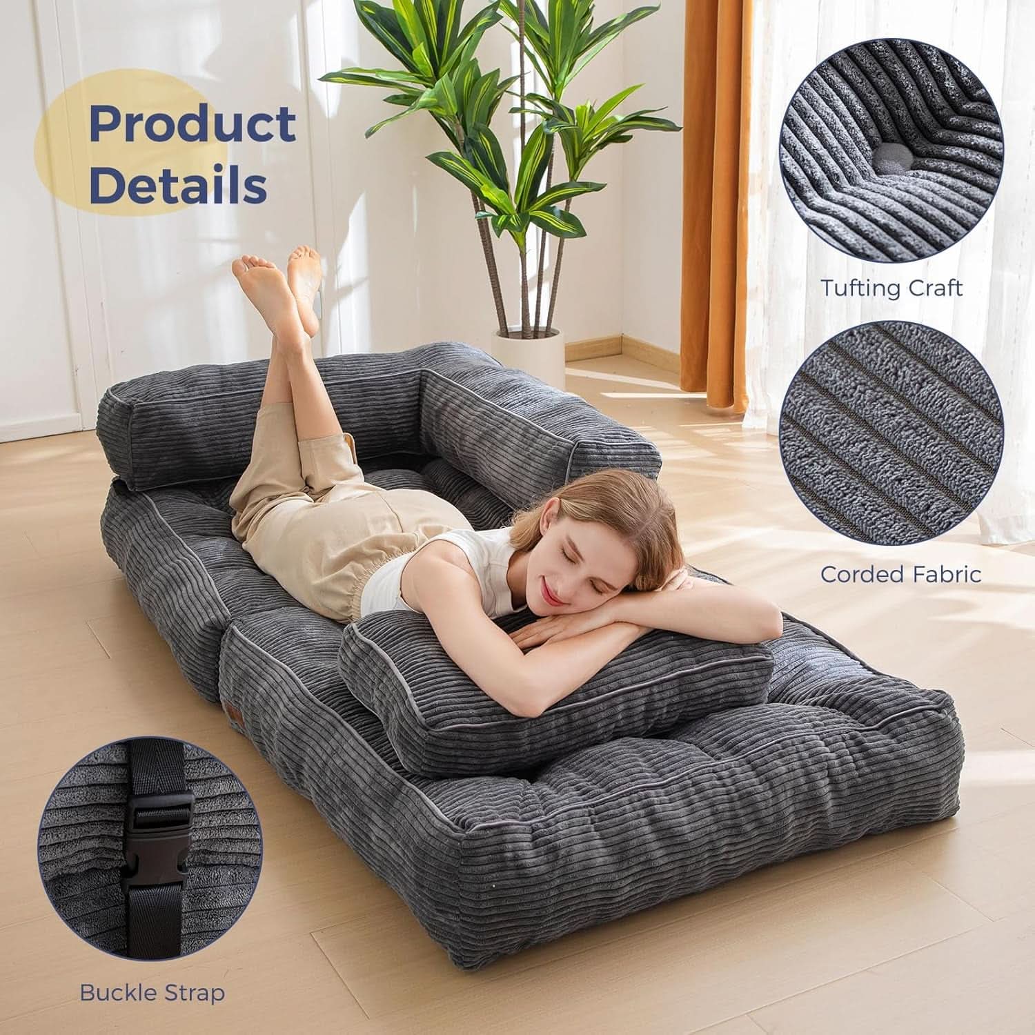 L Shaped Folding Sofa Bed Grey Convertible Sleeper Sofa