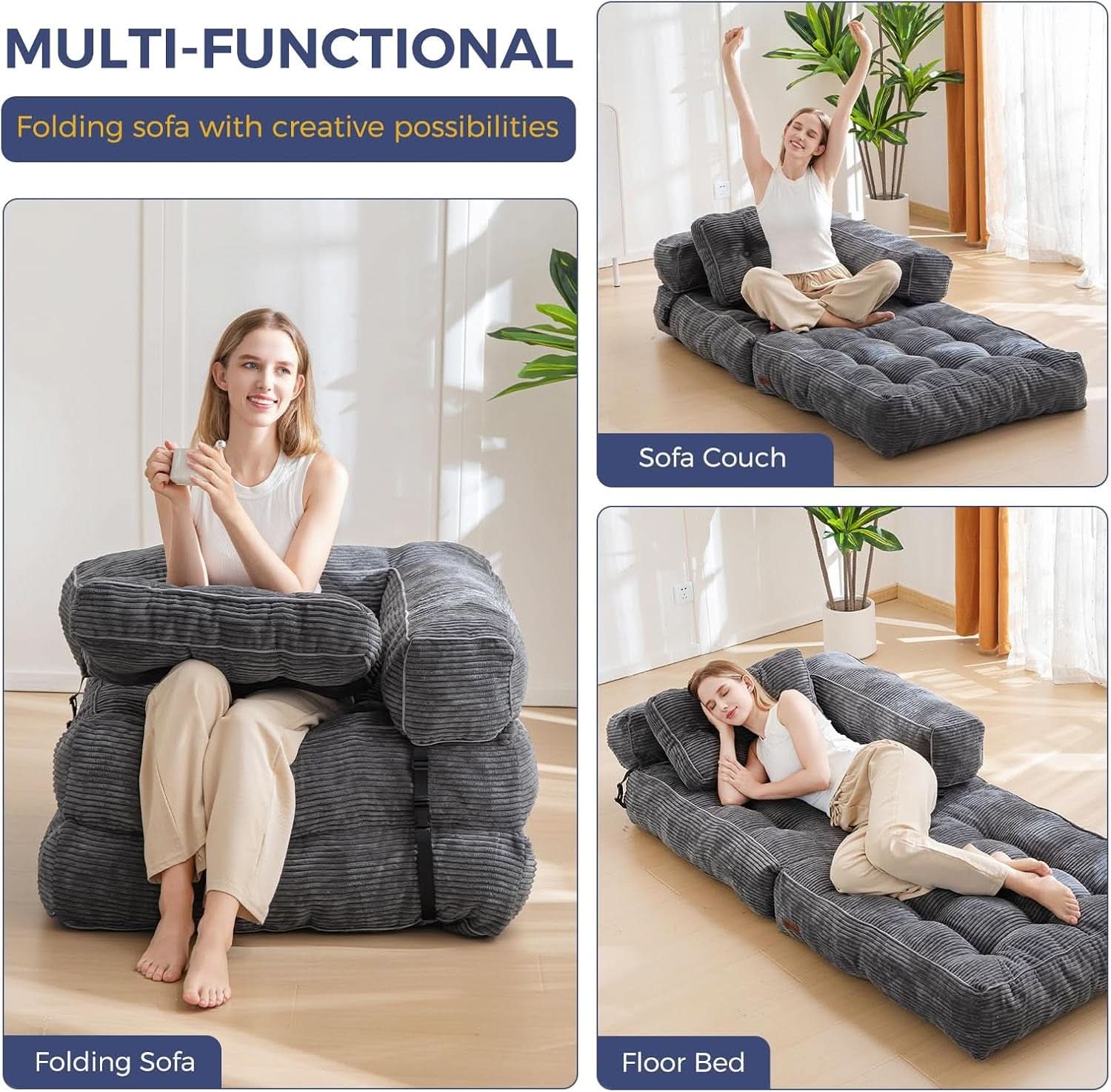 L Shaped Folding Sofa Bed Grey Convertible Sleeper Sofa