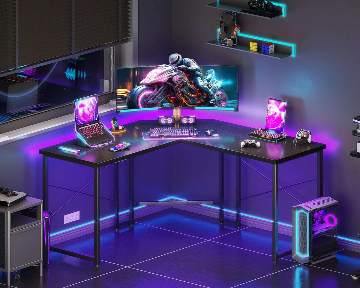 L Shaped Gaming Desk 51 Inch Black Easy To Assemble