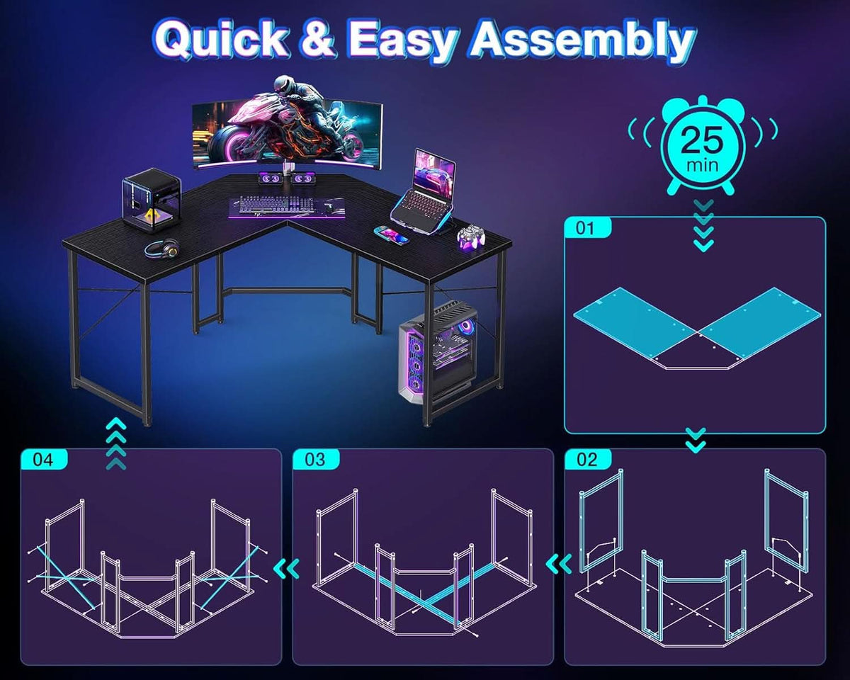 L Shaped Gaming Desk 51 Inch Black Easy To Assemble