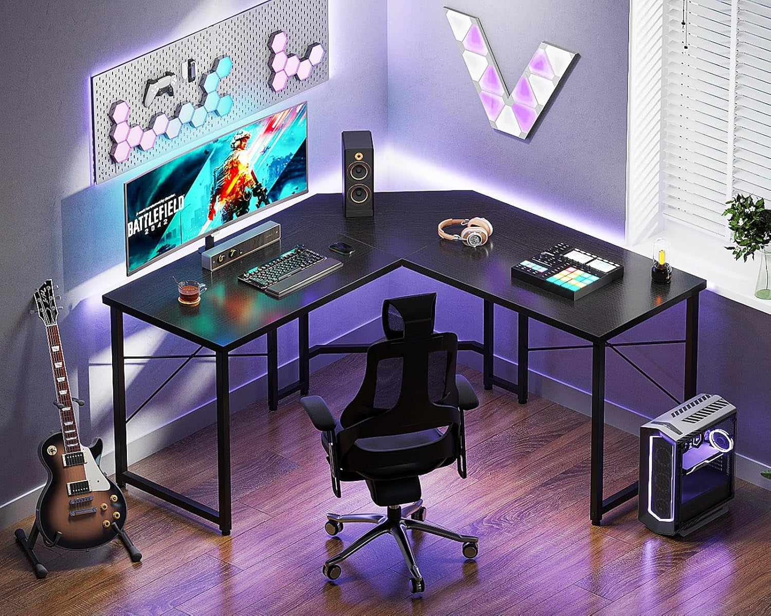 L Shaped Gaming Desk 51 Inch Black Easy To Assemble