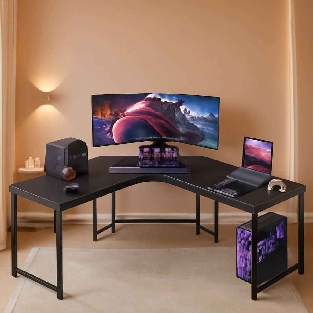 L Shaped Gaming Desk 51 Inch Black Easy To Assemble