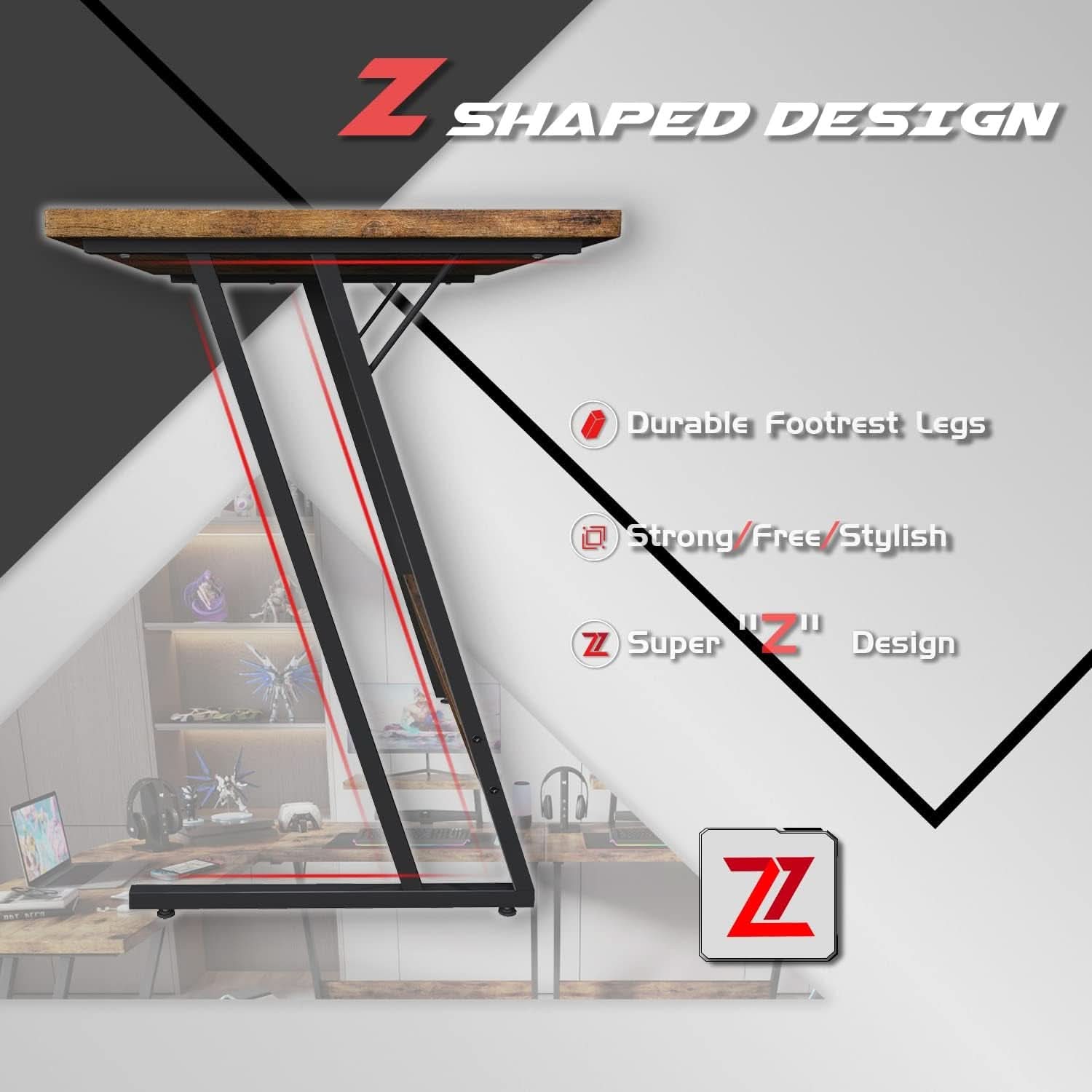 L Shaped Gaming Desk 51 Inch With Monitor Riser Brown