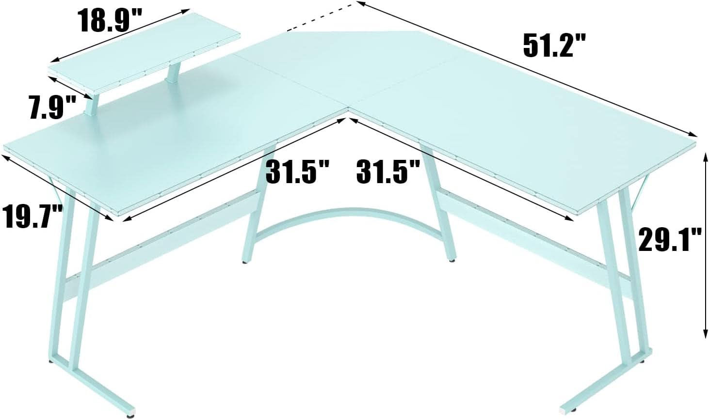 L Shaped Gaming Desk Blue 51 Inch Corner Computer Desk
