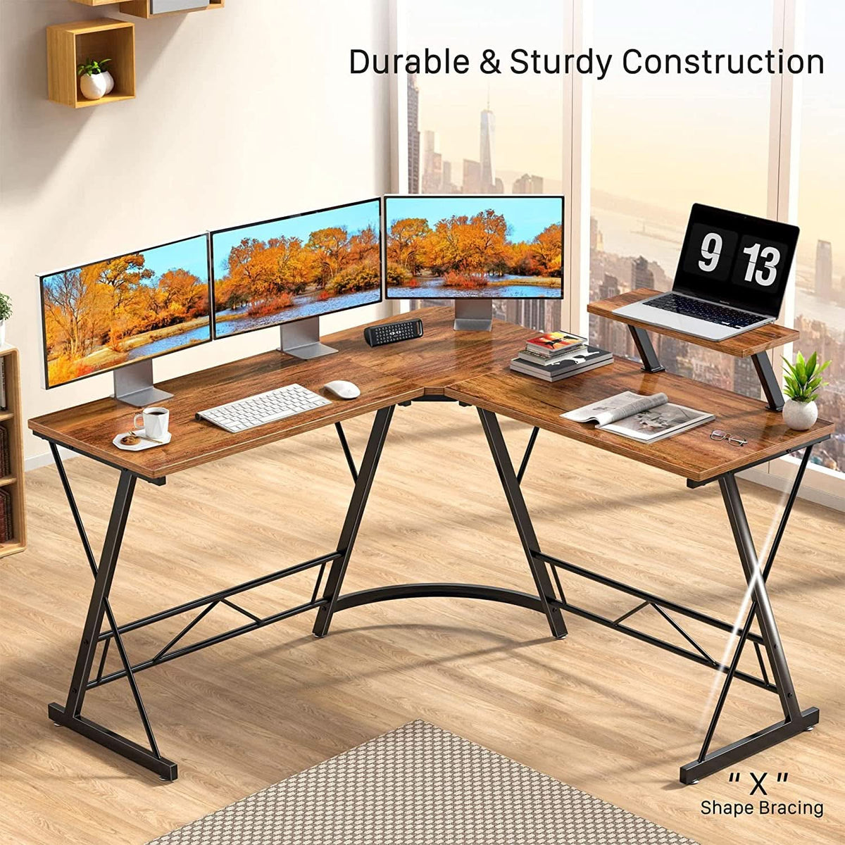 L Shaped Gaming Desk With Monitor Stand For Home Office