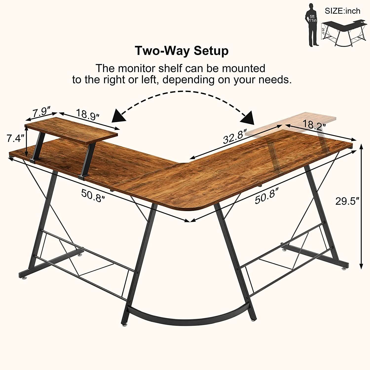 L Shaped Gaming Desk With Monitor Stand For Home Office