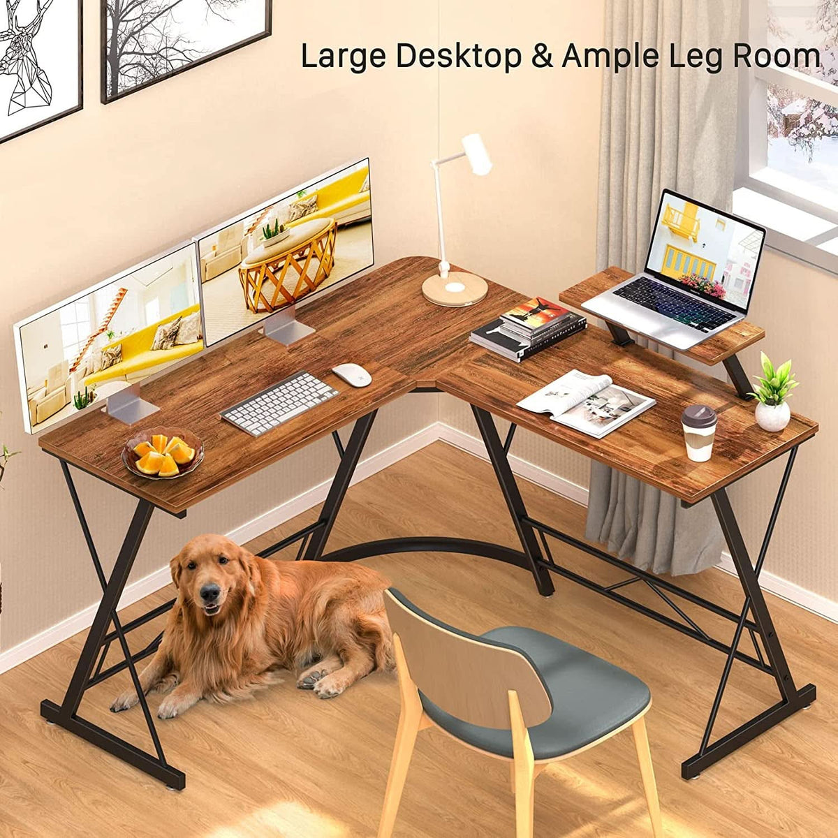 L Shaped Gaming Desk With Monitor Stand For Home Office