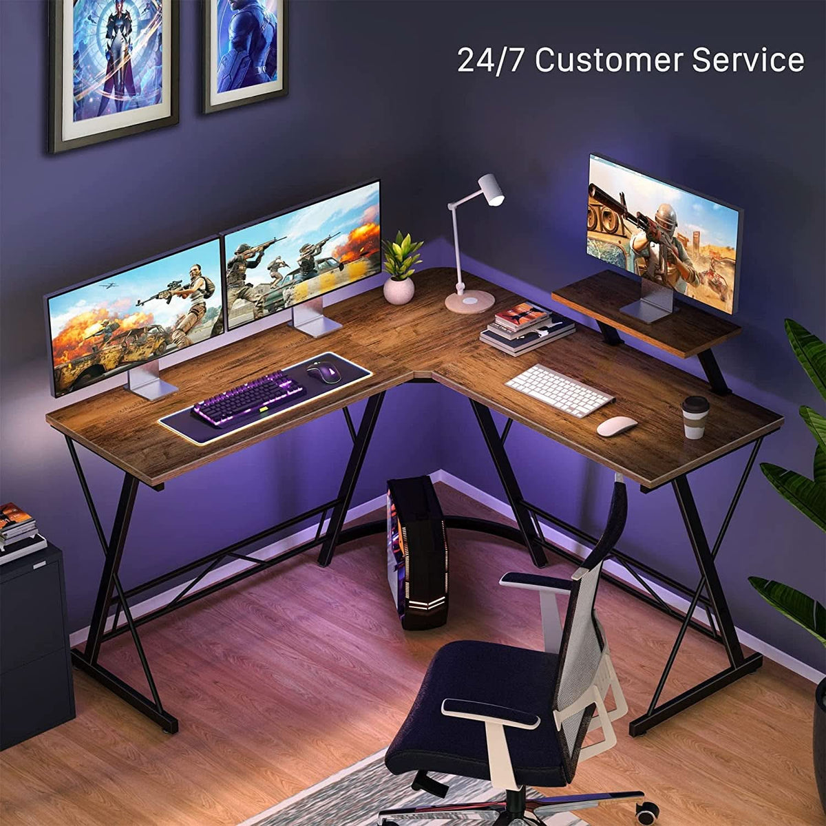 L Shaped Gaming Desk With Monitor Stand For Home Office