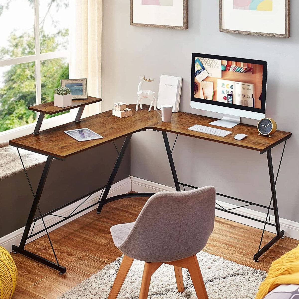 L Shaped Gaming Desk With Monitor Stand For Home Office