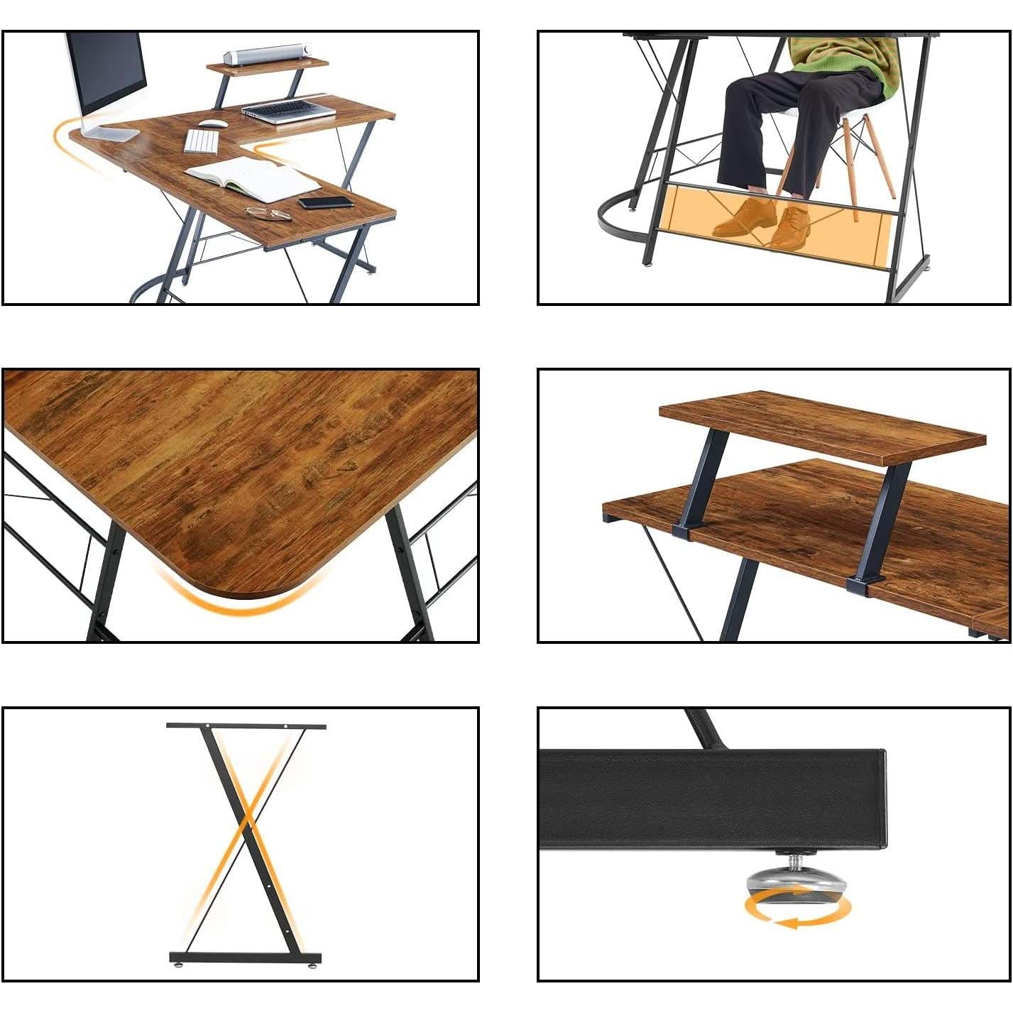 L Shaped Gaming Desk With Monitor Stand For Home Office