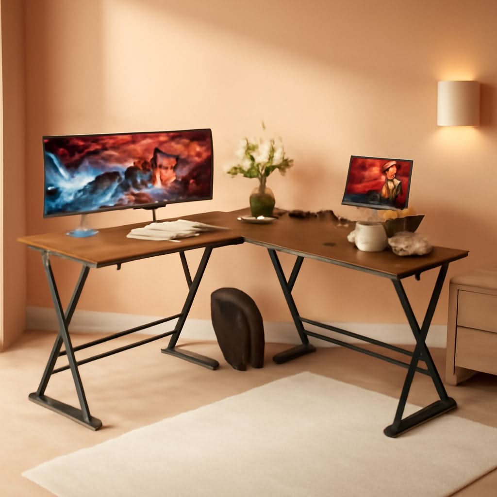L Shaped Gaming Desk With Monitor Stand For Home Office