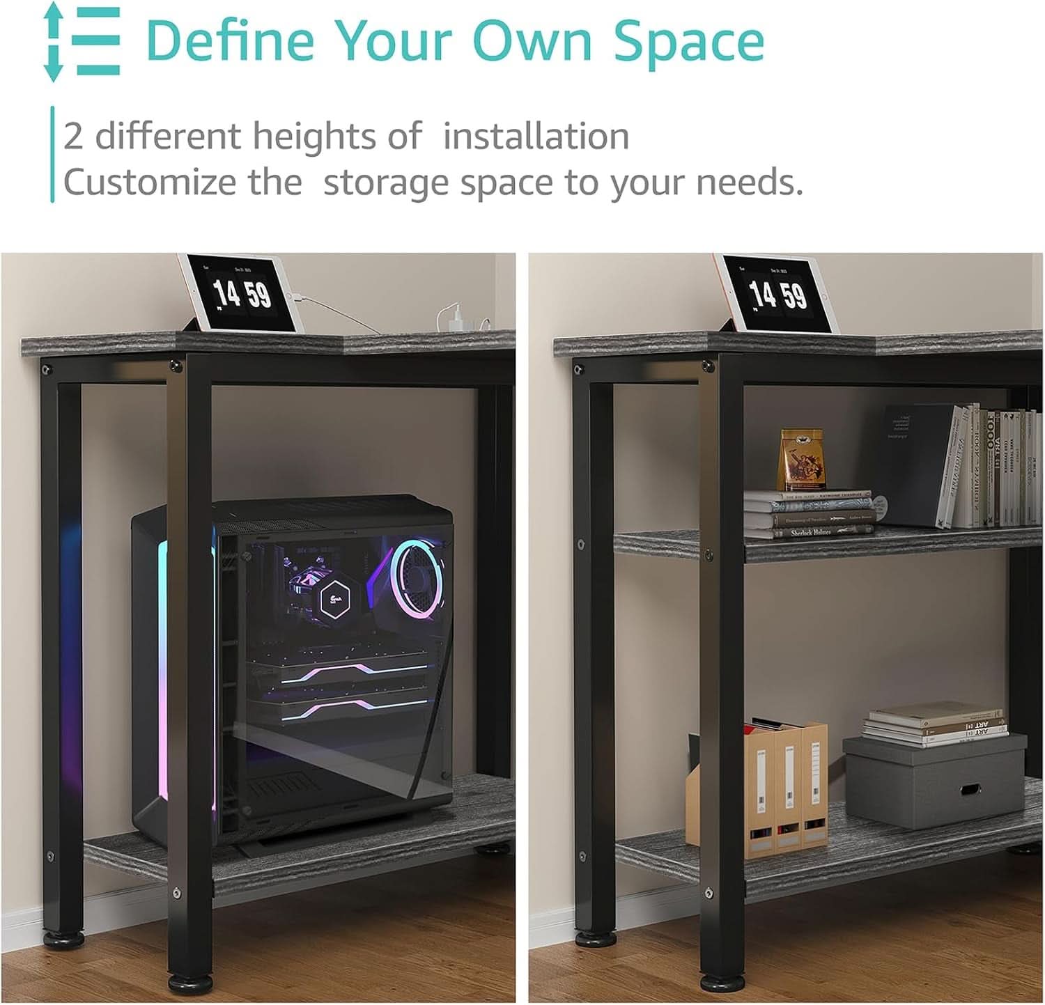 L Shaped Gaming Desk With Power Outlet And Storage