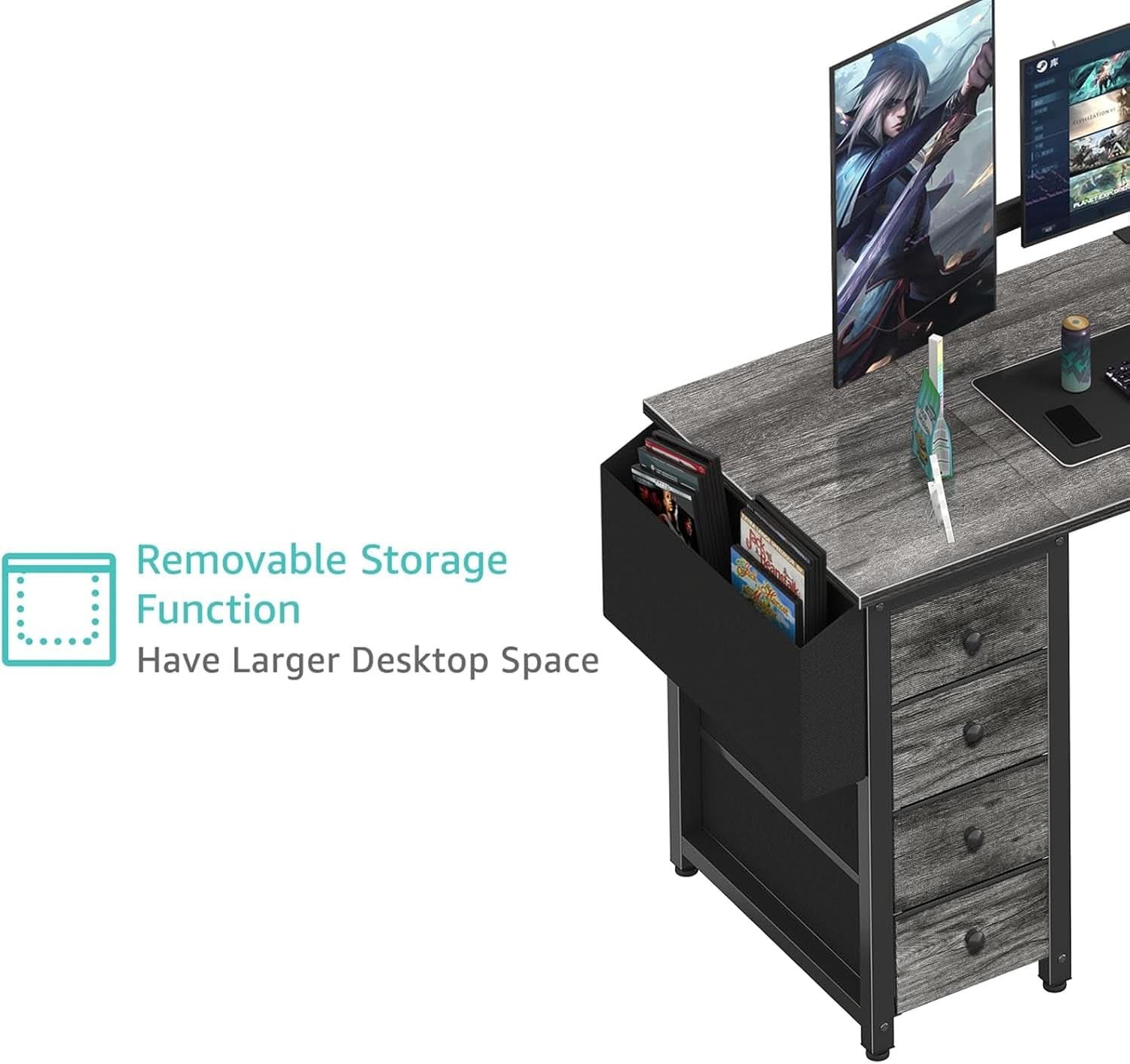 L Shaped Gaming Desk With Power Outlet And Storage