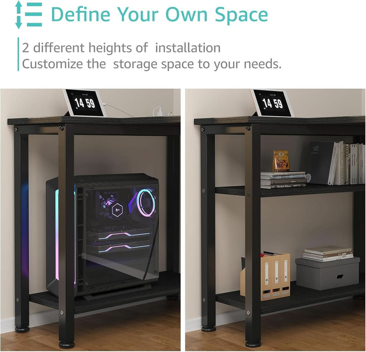 L Shaped Gaming Desk With Power Outlet And Storage Drawers 55 Inch