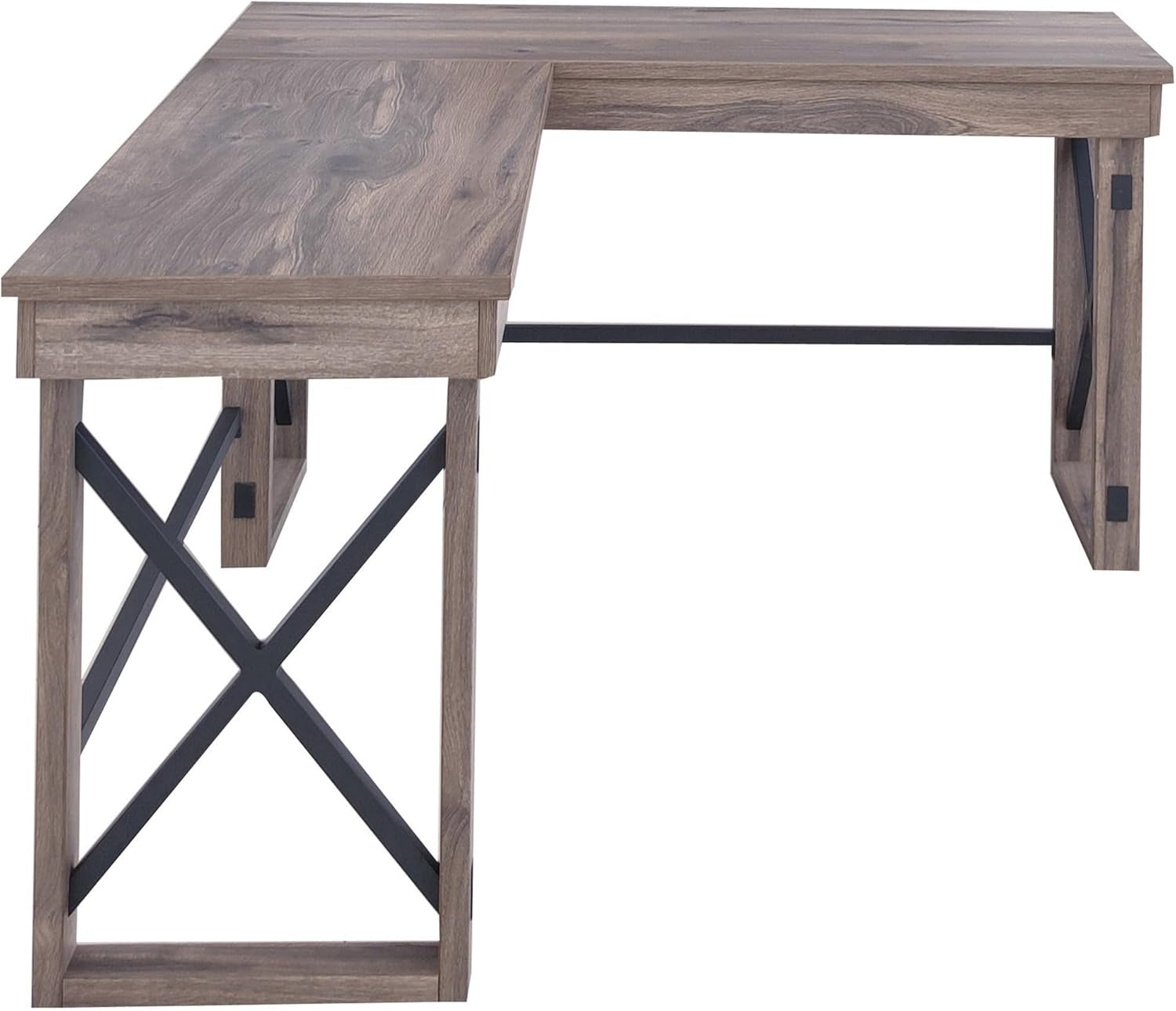 L Shaped Industrial Desk Gray Oak Top 67 Inch Width