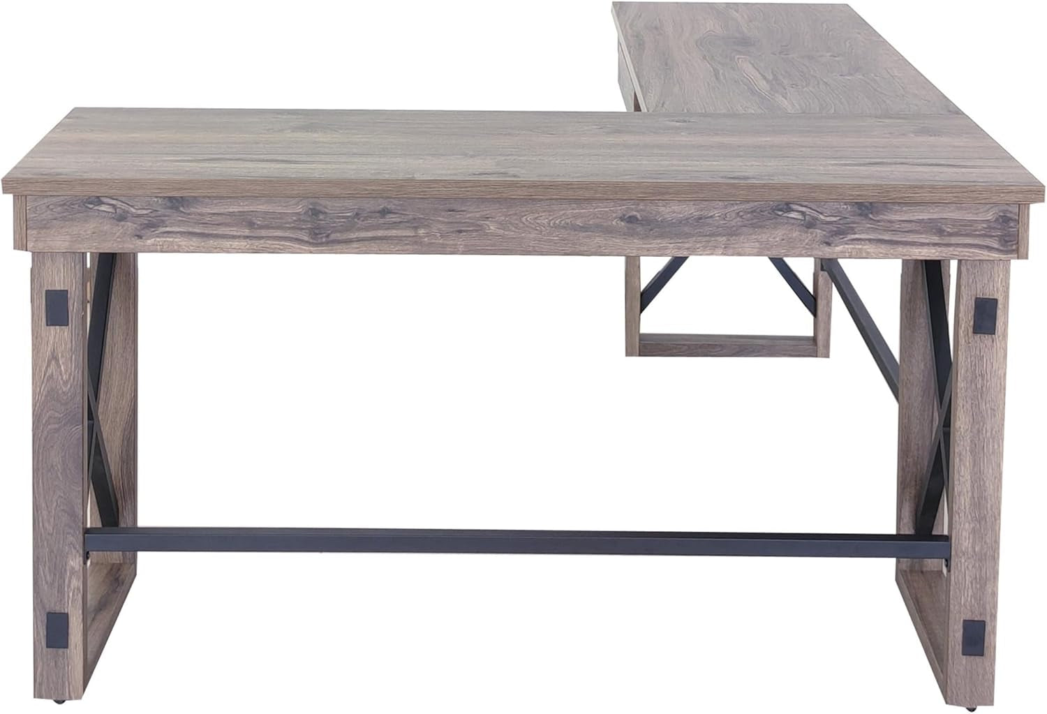 L Shaped Industrial Desk Gray Oak Top 67 Inch Width
