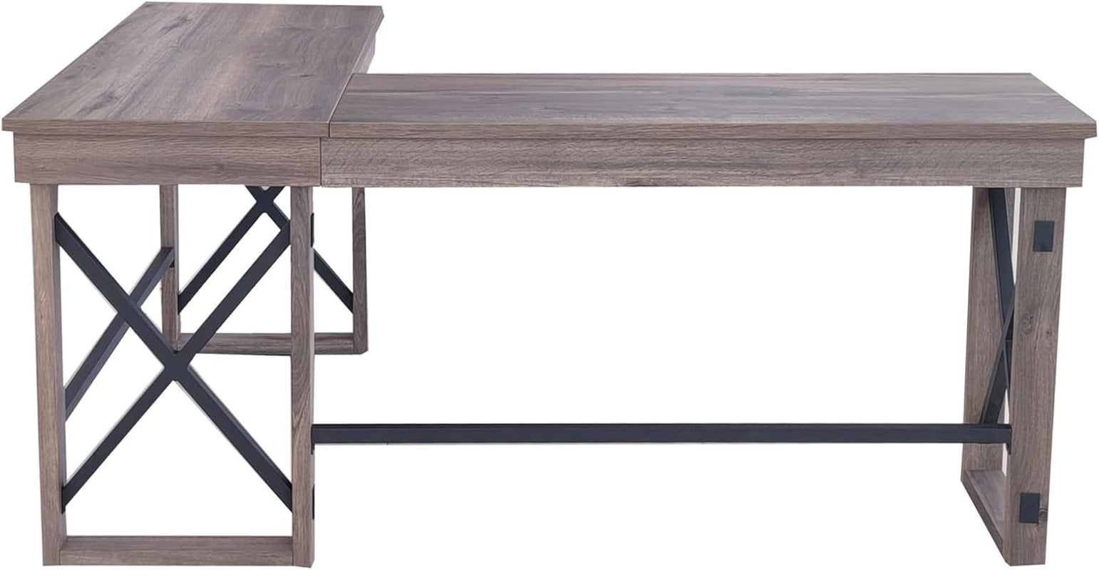 L Shaped Industrial Desk Gray Oak Top 67 Inch Width