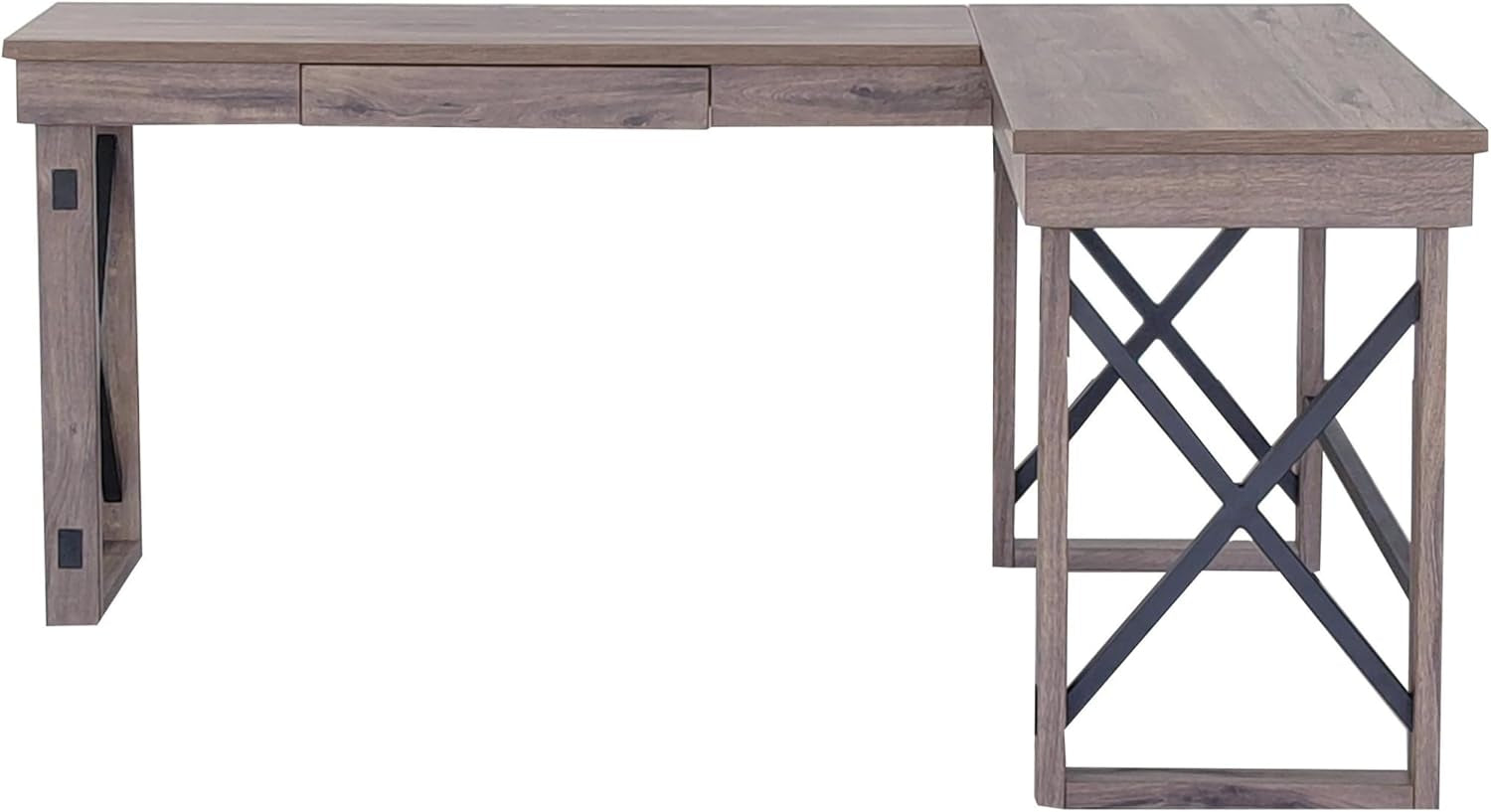L Shaped Industrial Desk Gray Oak Top 67 Inch Width