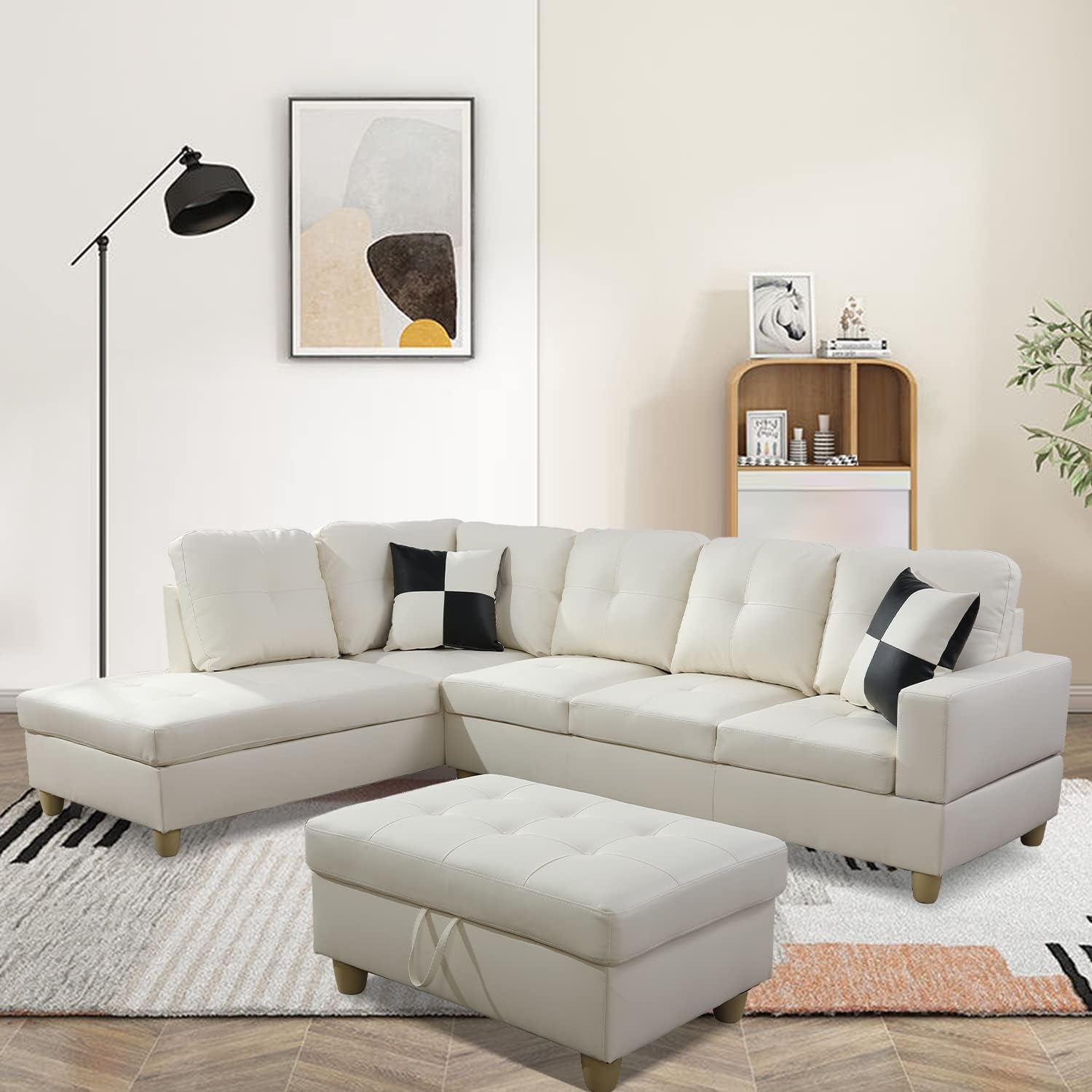 L Shaped Leather Sectional Sofa Left Hand Facing In White
