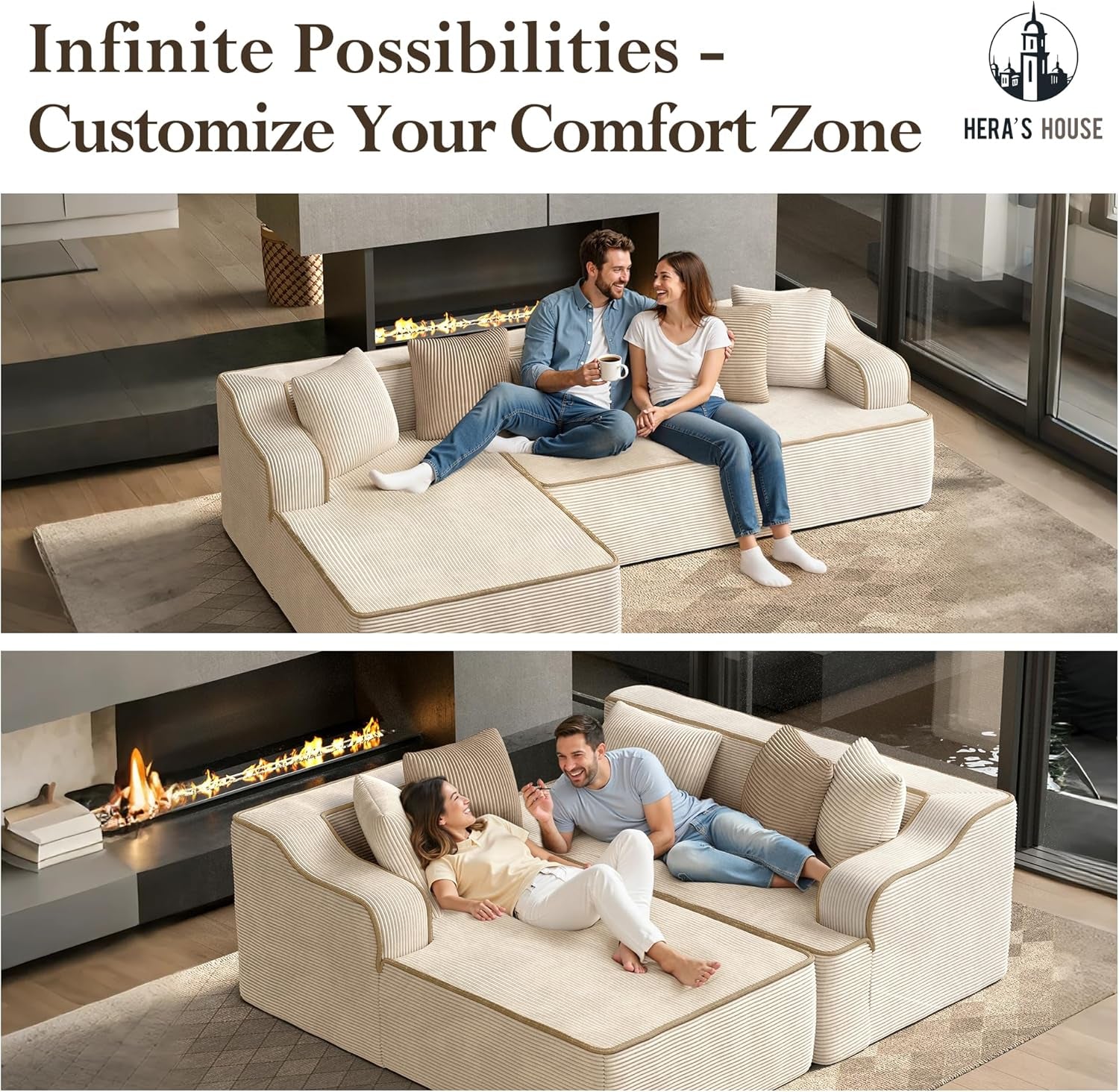 L Shaped Modern Sofa with Chaise and Pillows