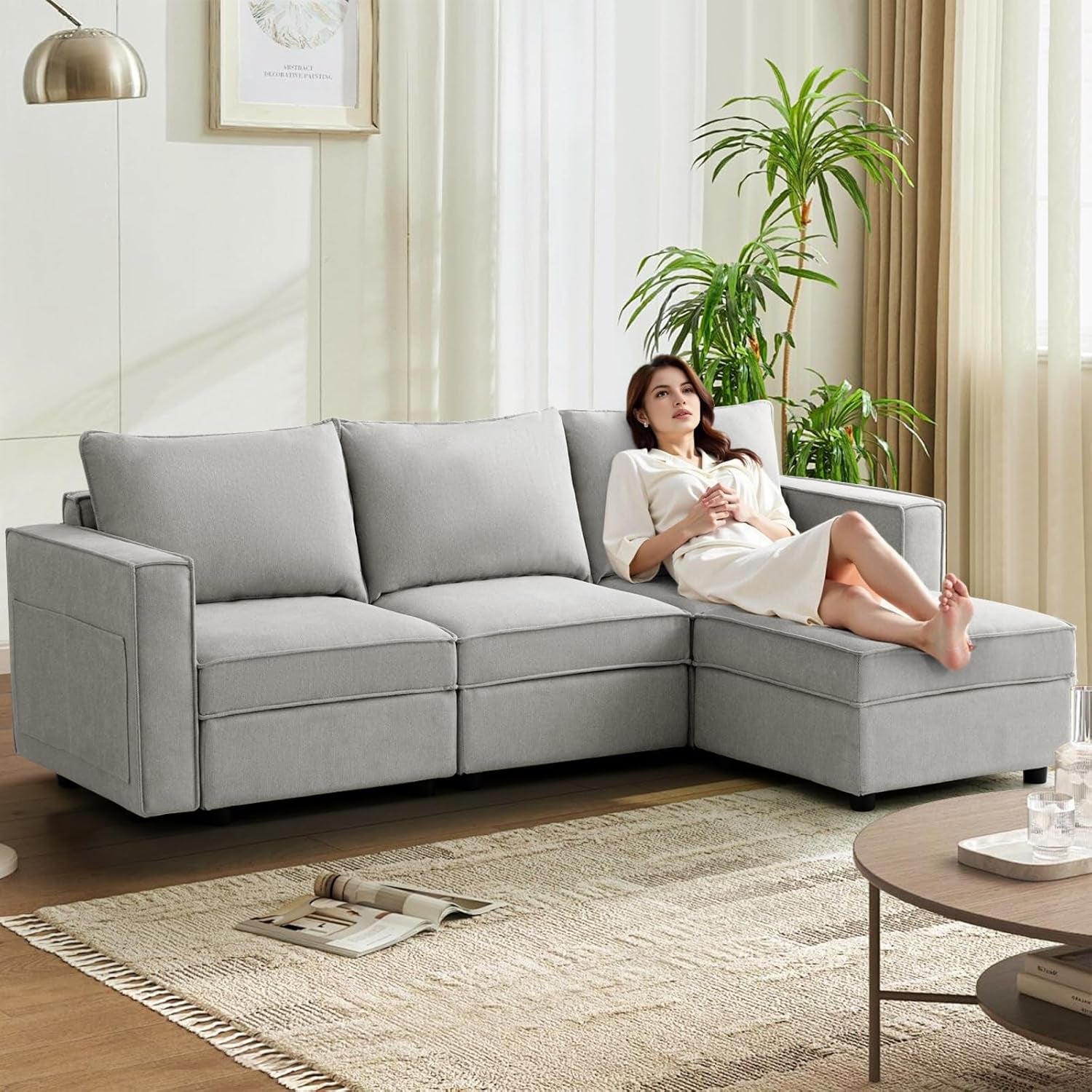 L Shaped Modular Sectional Sofa with Storage Ottoman