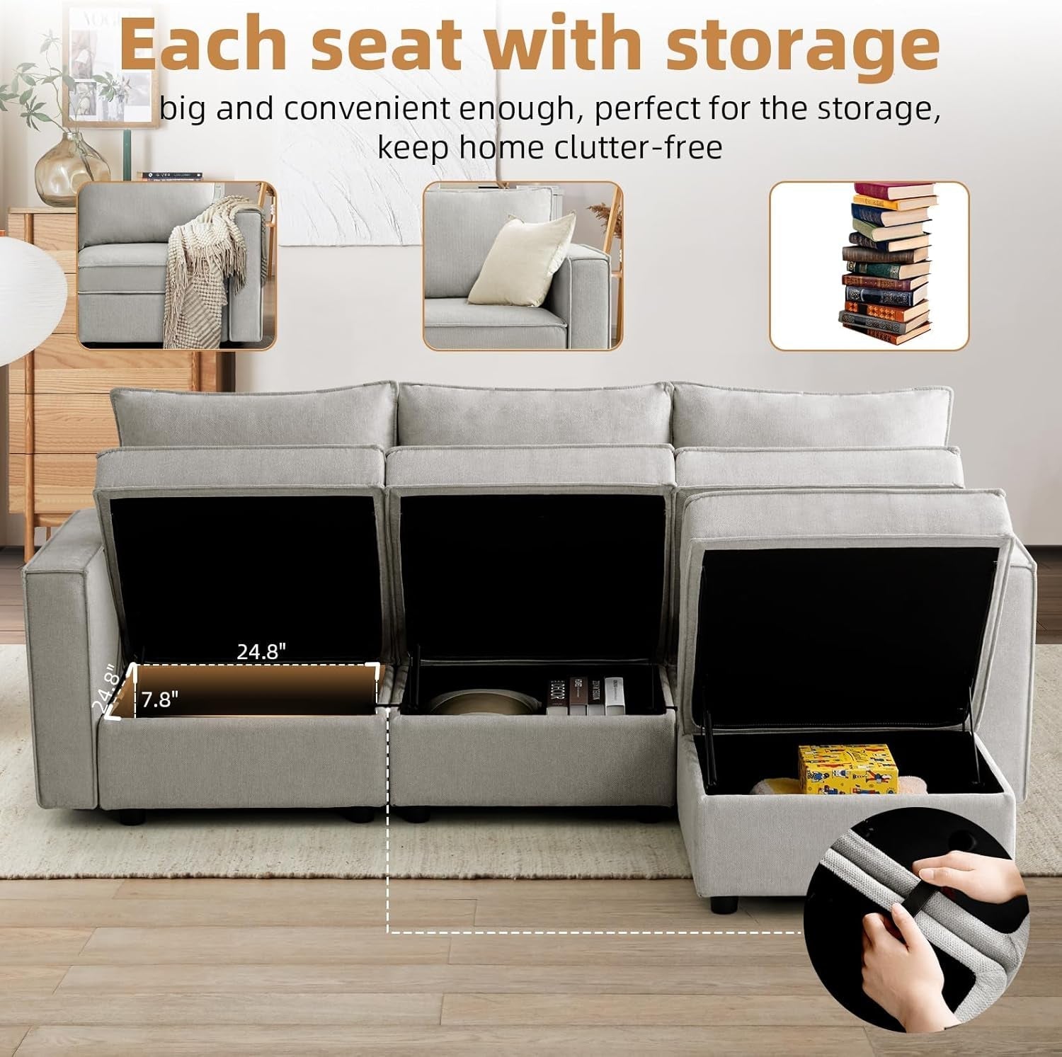 L Shaped Modular Sectional Sofa with Storage Ottoman