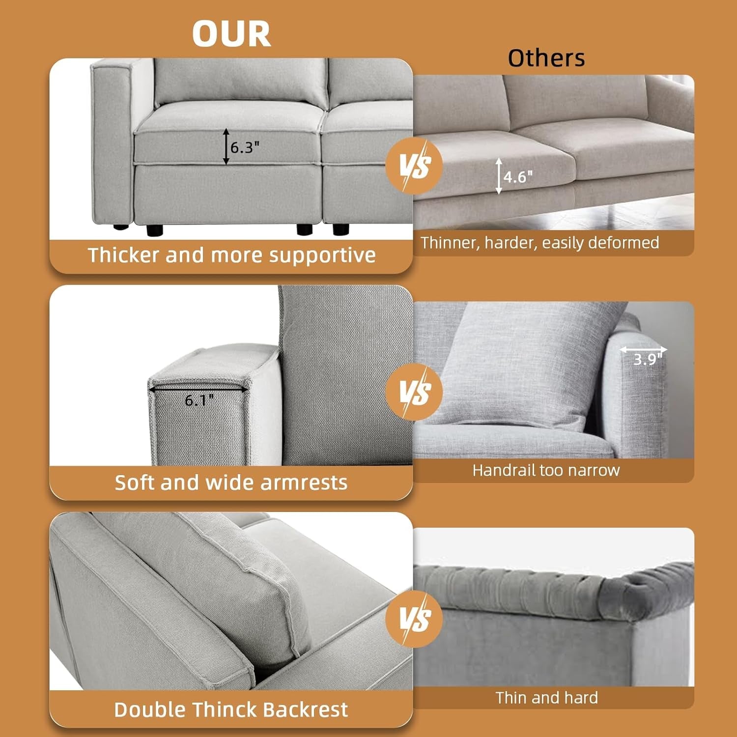 L Shaped Modular Sectional Sofa with Storage Ottoman