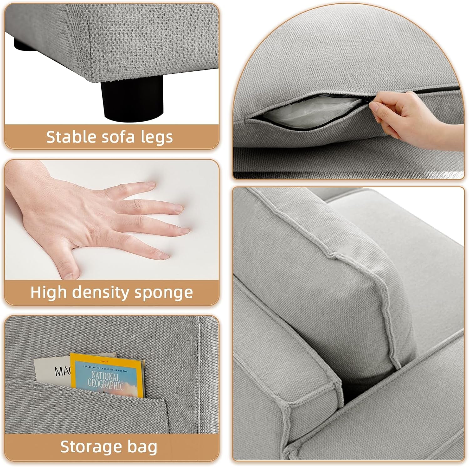 L Shaped Modular Sectional Sofa with Storage Ottoman