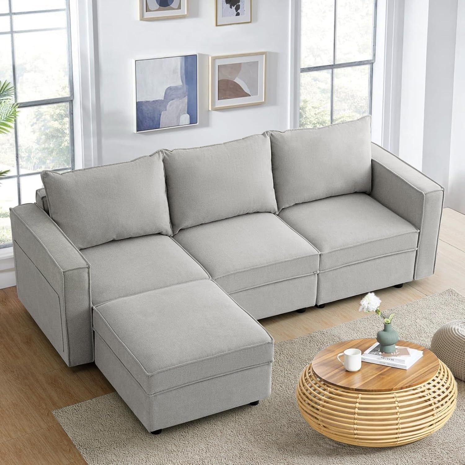 L Shaped Modular Sectional Sofa with Storage Ottoman