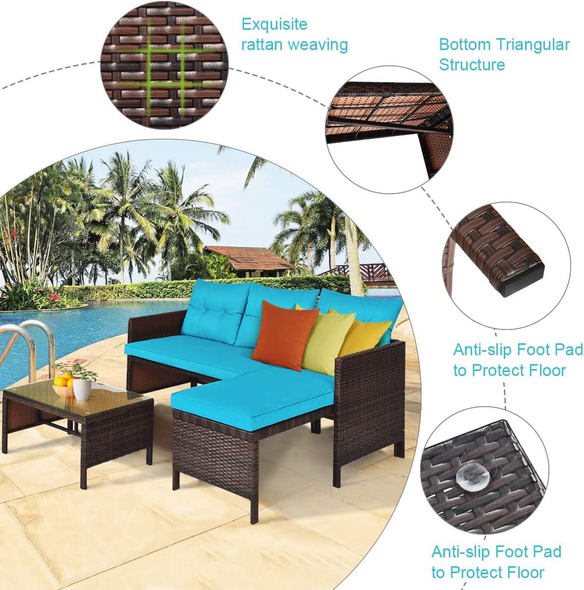 L-Shaped Outdoor Rattan Sofa Set with Coffee Table