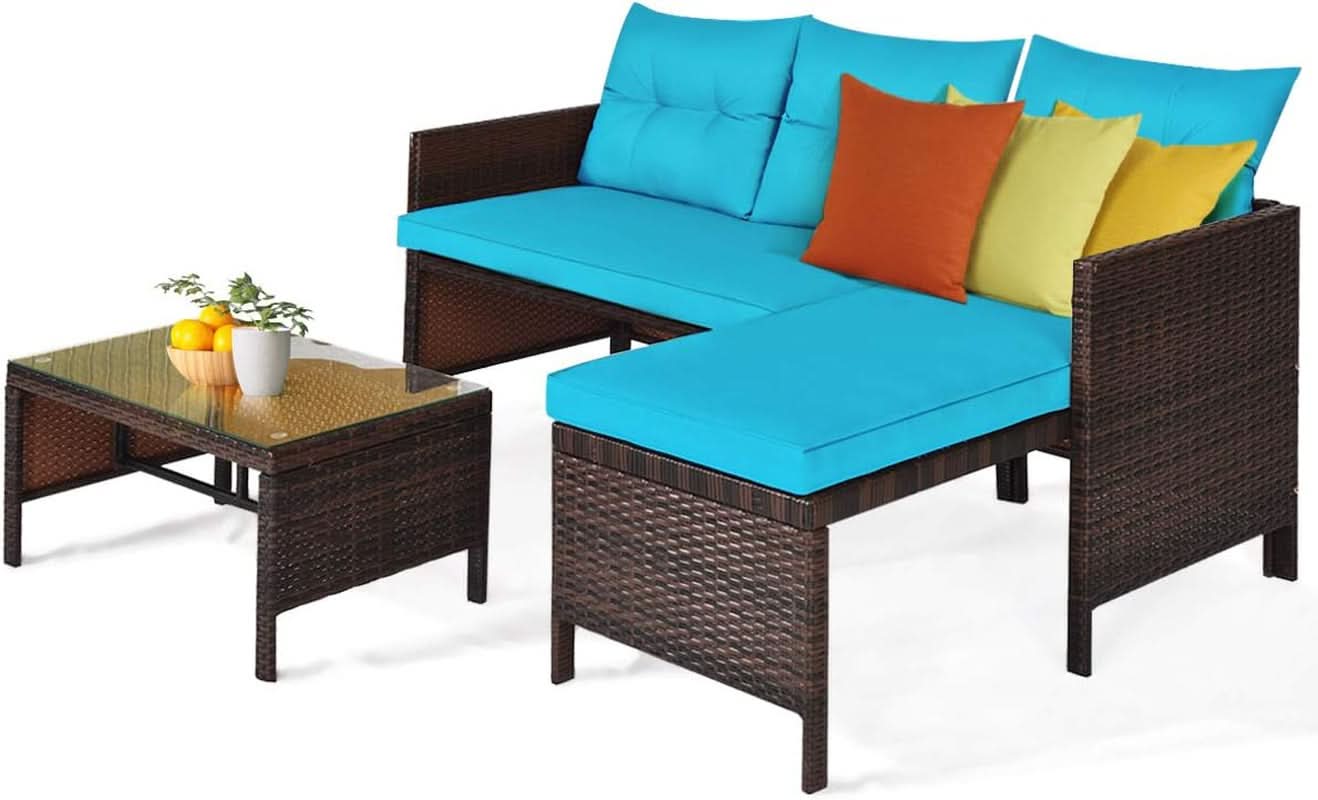 L-Shaped Outdoor Rattan Sofa Set with Coffee Table