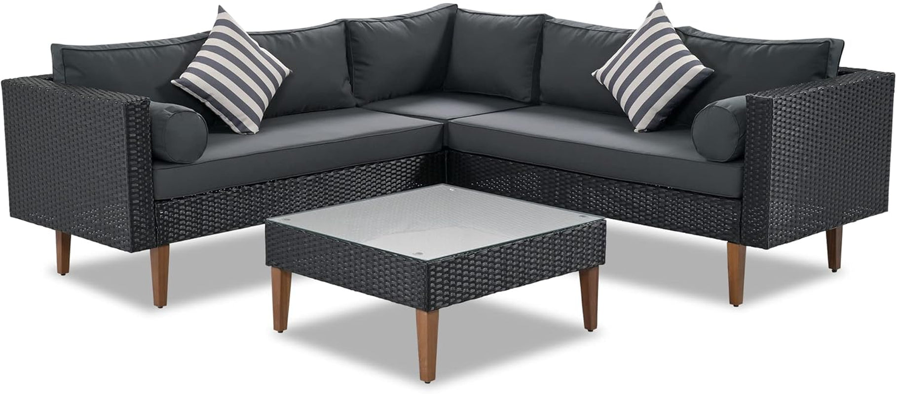 L-Shaped Outdoor Wicker Sofa Set with Colorful Pillows