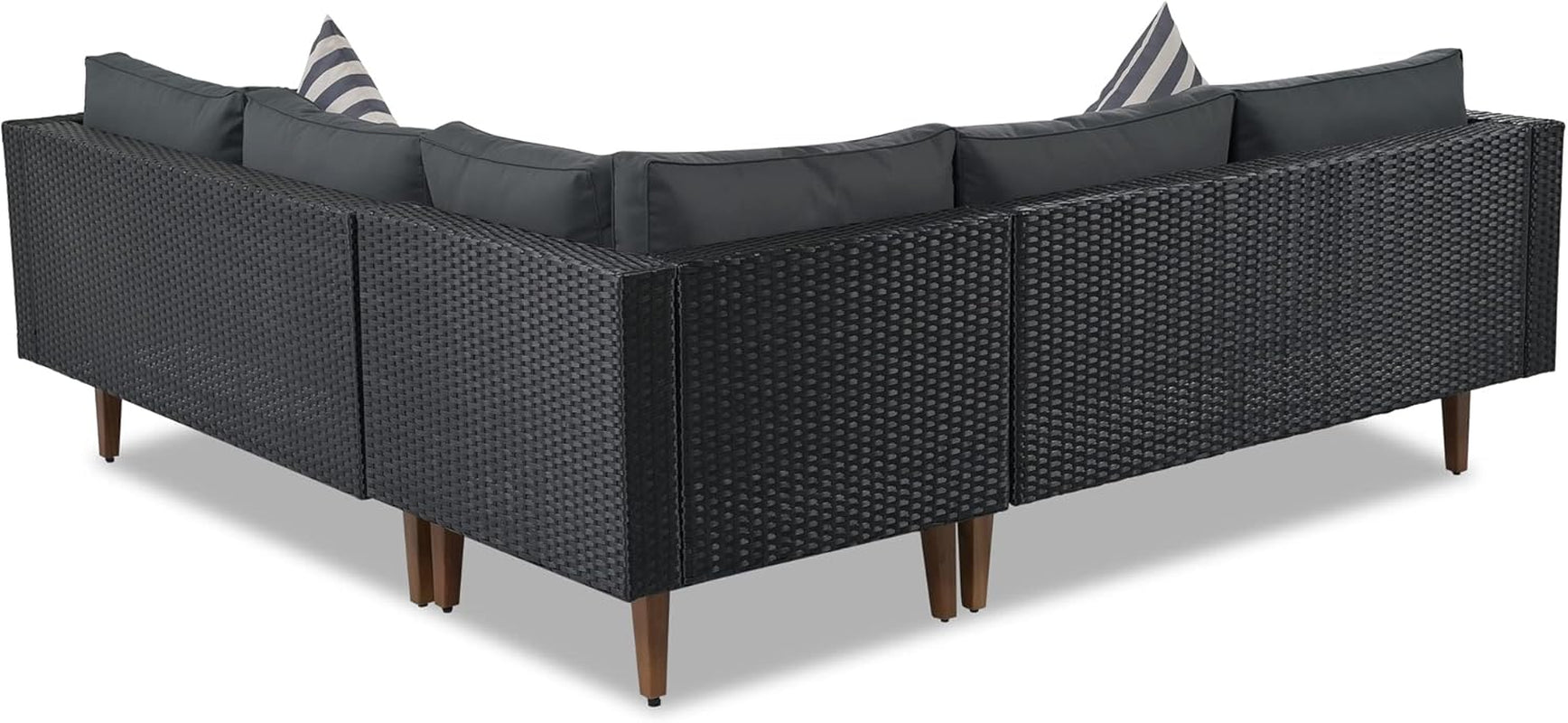 L-Shaped Outdoor Wicker Sofa Set with Colorful Pillows