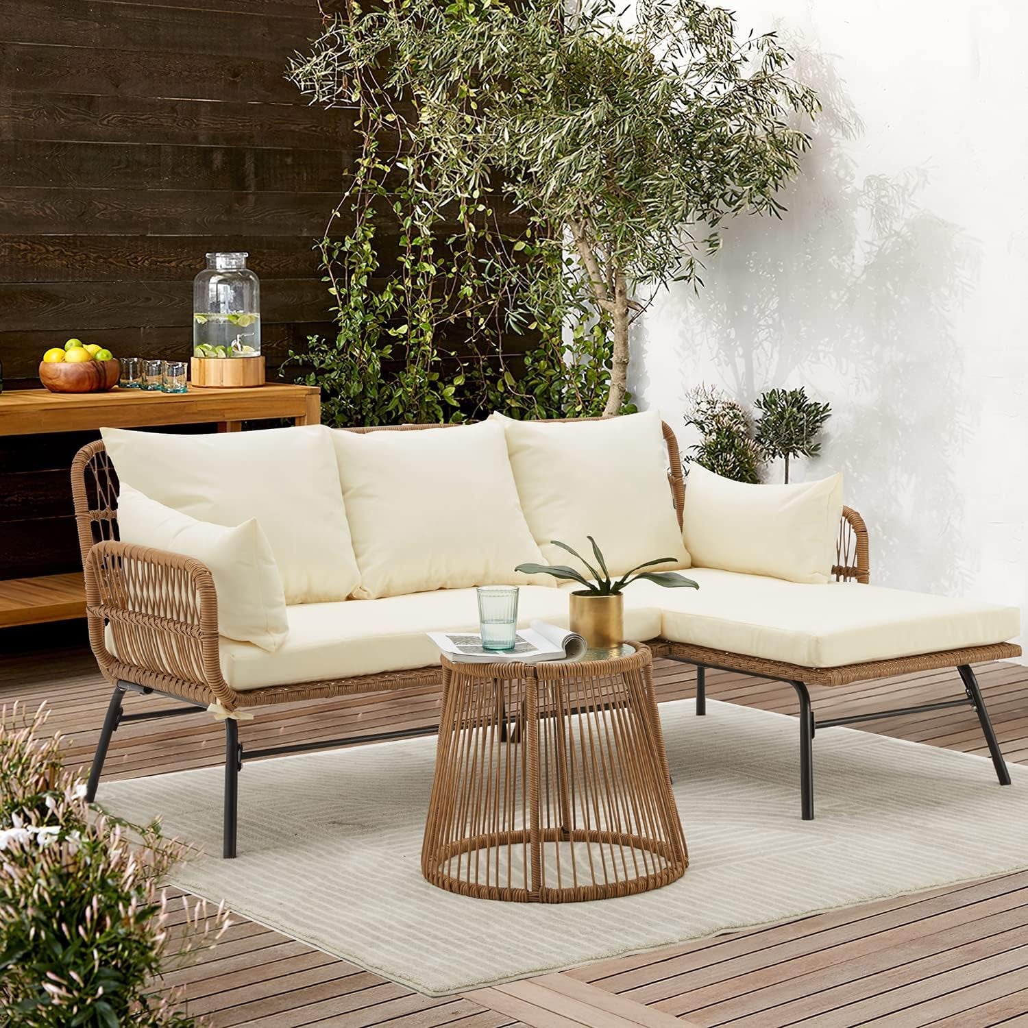 L Shaped Patio Furniture Set with Thick Cushions