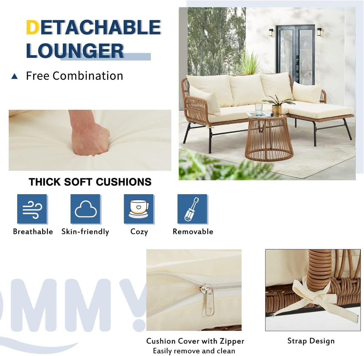L Shaped Patio Furniture Set with Thick Cushions
