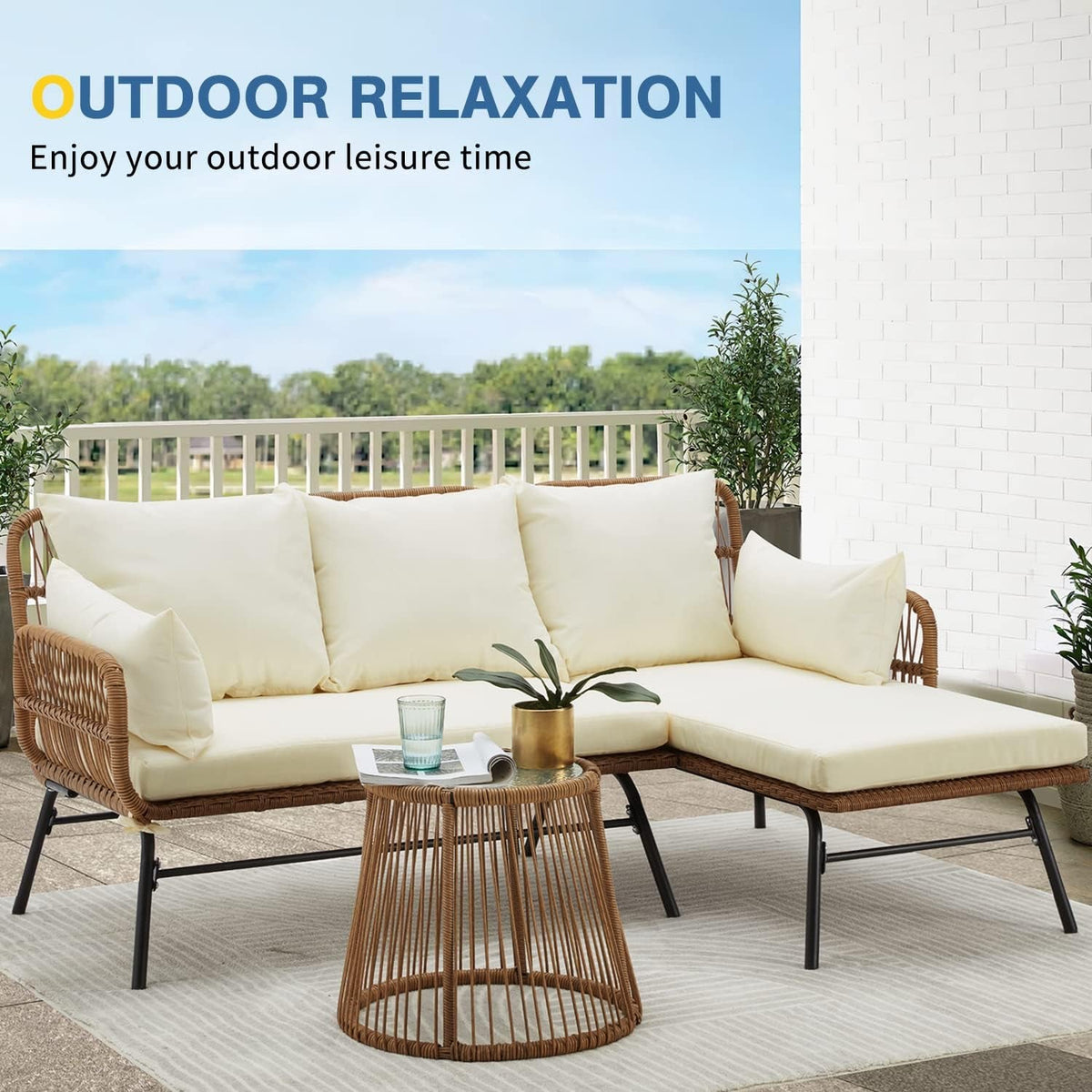 L Shaped Patio Furniture Set with Thick Cushions