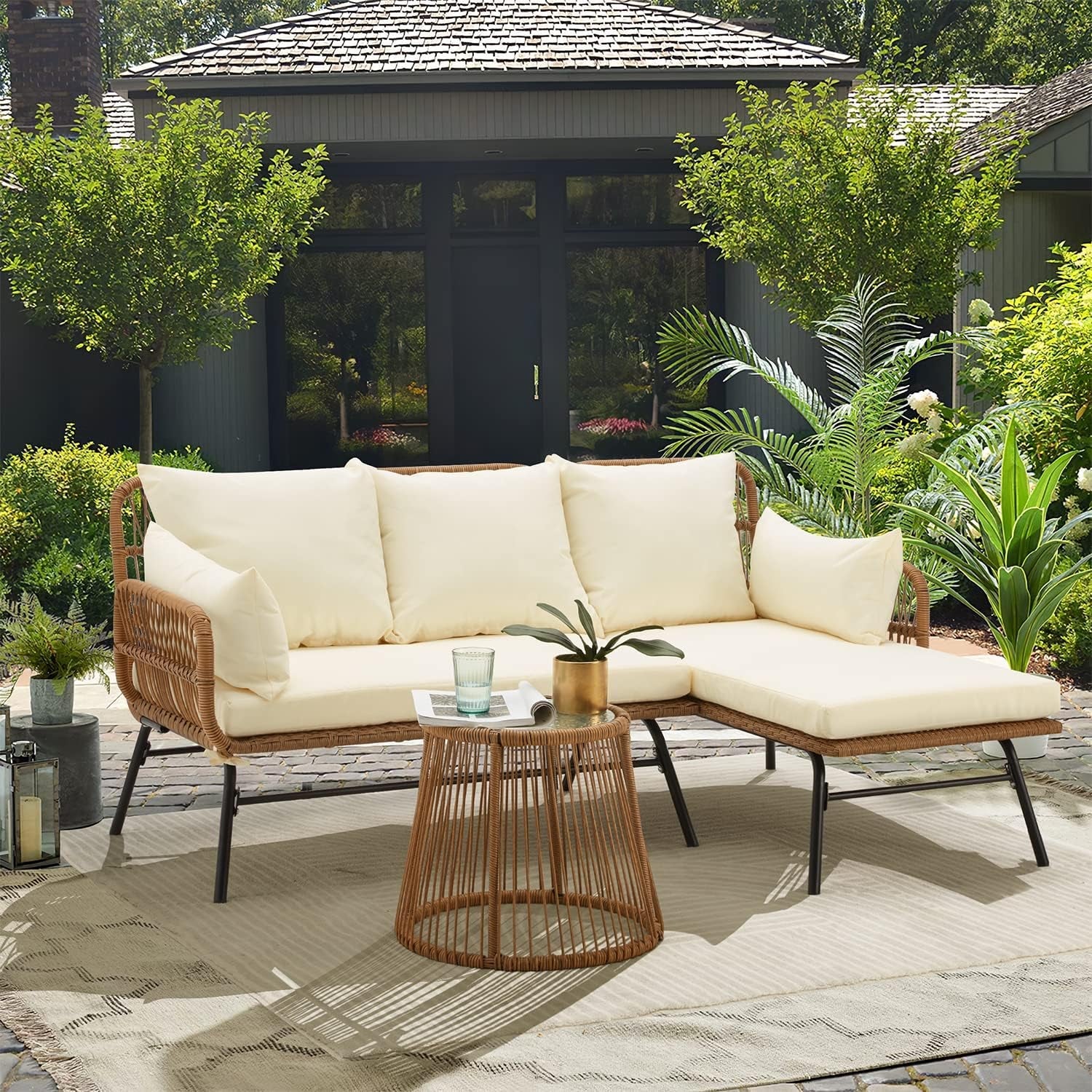 L Shaped Patio Furniture Set with Thick Cushions